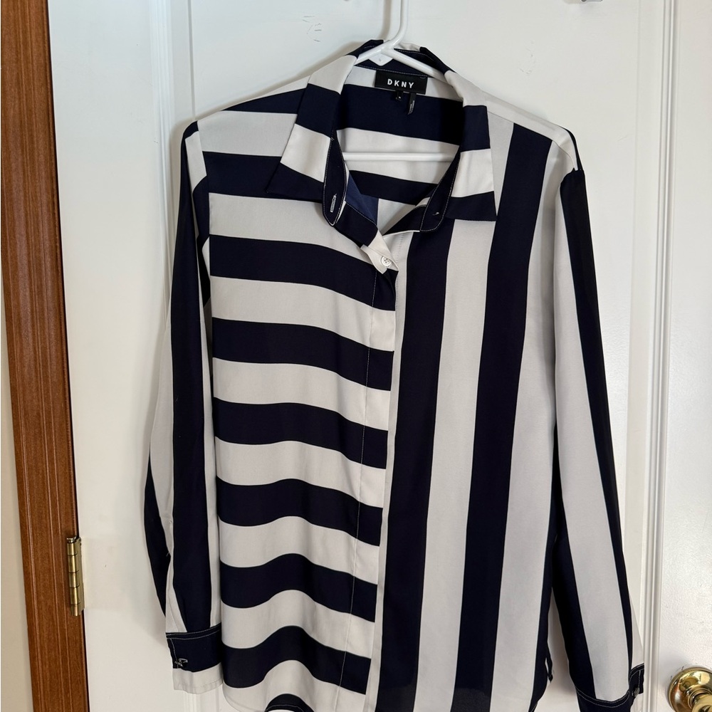 DKNY Women's Monochrome Striped Button Down Shirt